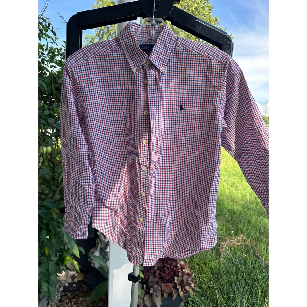 Polo Ralph‎ Lauren Kids Red Blue Gingham Button Down Shirt Long Sleeve L 14-16